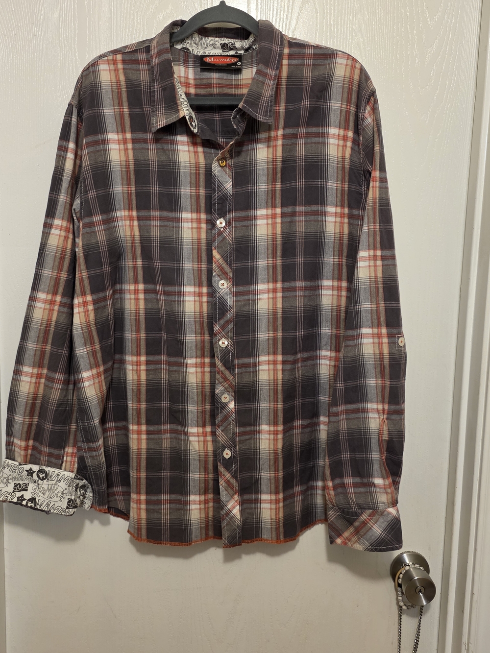 Mambo Y2k Surf Men's Long-Sleeve Plaid Button-Down Shirt - Black & Red